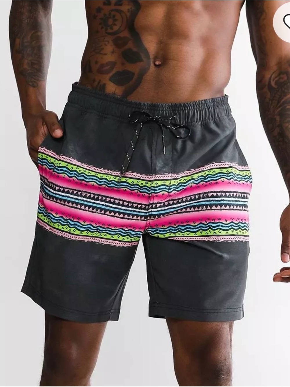 Men's Department West Black Swim Trunks with Neon Stripe Pattern